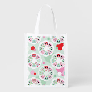 pastel flower owl background pattern grocery bag