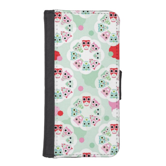 pastel flower owl background pattern iPhone wallet case (Front)
