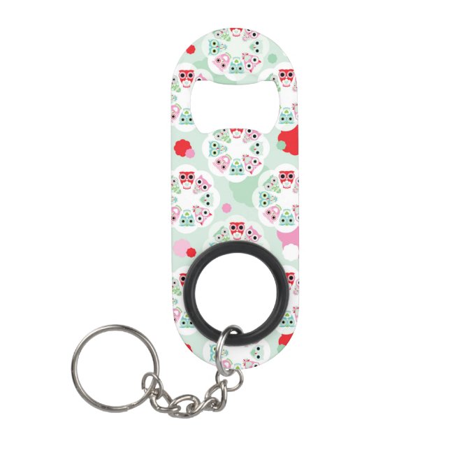 pastel flower owl background pattern keychain bottle opener (Front)