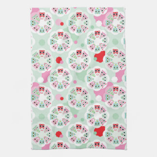 pastel flower owl background pattern kitchen towel
