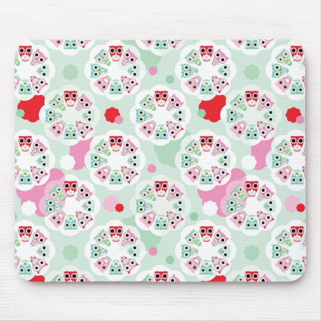 pastel flower owl background pattern mouse pad (Front)