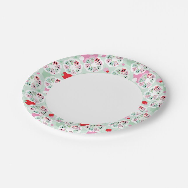 pastel flower owl background pattern paper plates (Angled)