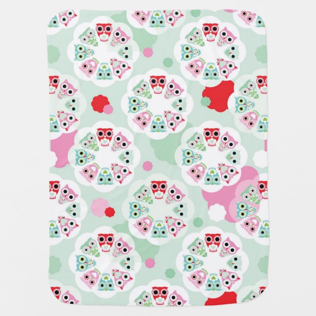 pastel flower owl background pattern swaddle blanket (Front)