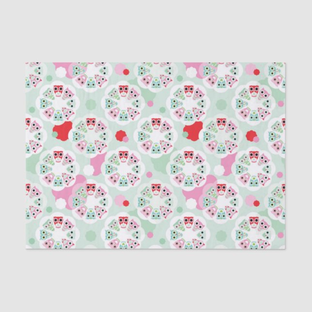 pastel flower owl background pattern tissue paper (Front)