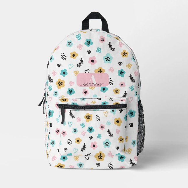 Pastel Flower Pattern Retro Floral Personalized Printed Backpack (Front)