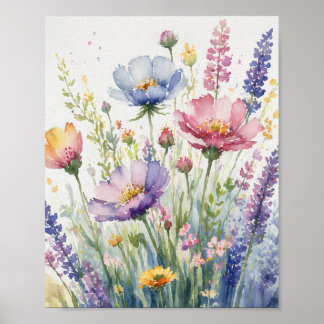 Pastel Flower Watercolor Botanical Wall Art Poster