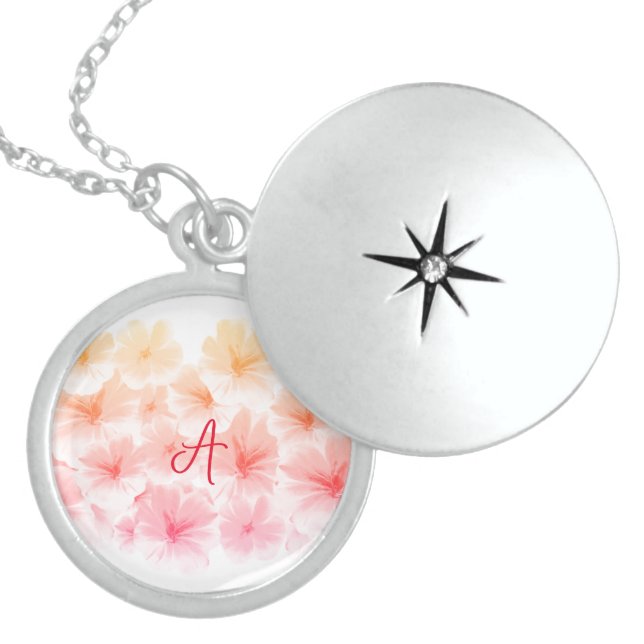 Pastel flower watercolor paint Personalized name Locket Necklace (Front)