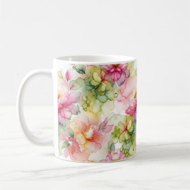 Pastel Flowers Alcohol Ink Illustration Coffee Mug (Left)