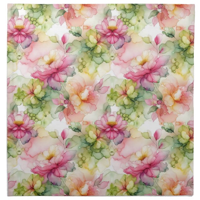 Pastel Flowers Alcohol Ink Illustration Customize Cloth Napkin (Front)