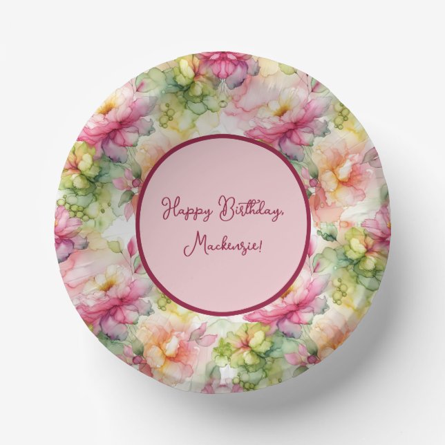 Pastel Flowers Alcohol Ink Illustration Customize Paper Bowls (Front)