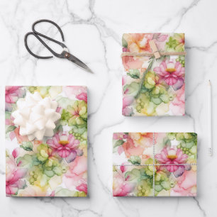 Pastel Flowers Alcohol Ink Illustration Med Print Wrapping Paper Sheets
