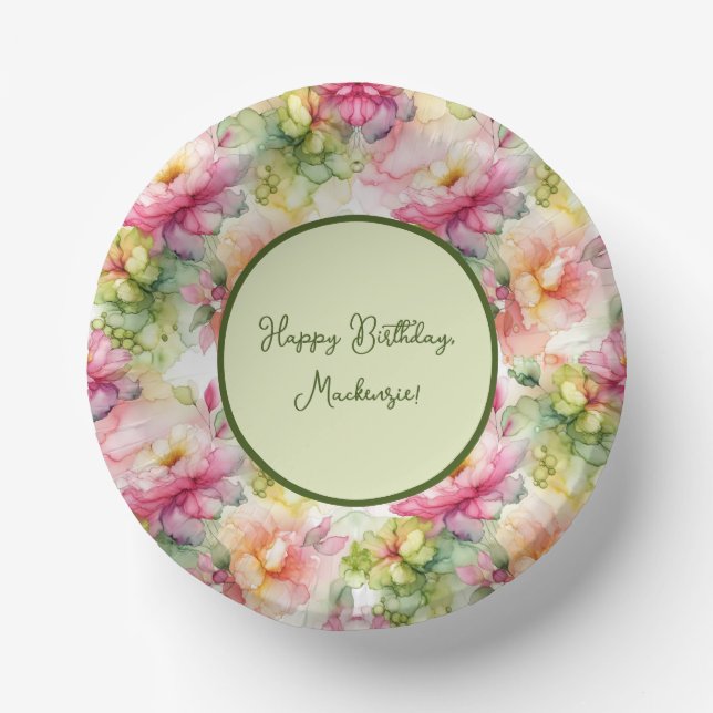 Pastel Flowers Alcohol Ink Illustration  Paper Bowls (Front)
