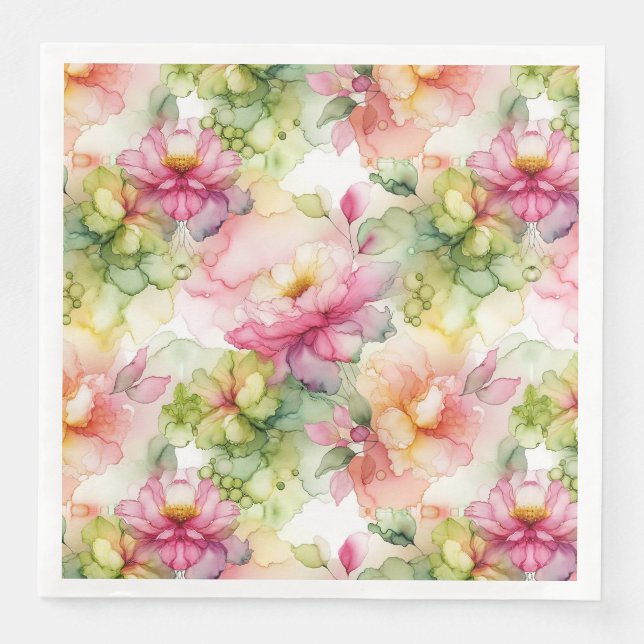 Pastel Flowers Alcohol Ink Illustration  Paper Dinner Napkins (Front)