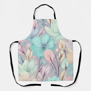 Pastel Flowers and Leaves on Purple Background Apron