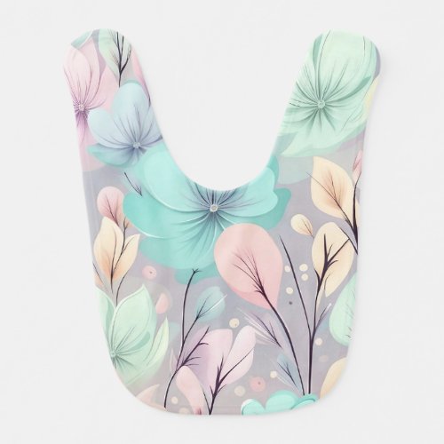 Pastel Flowers and Leaves on Purple Background Baby Bib