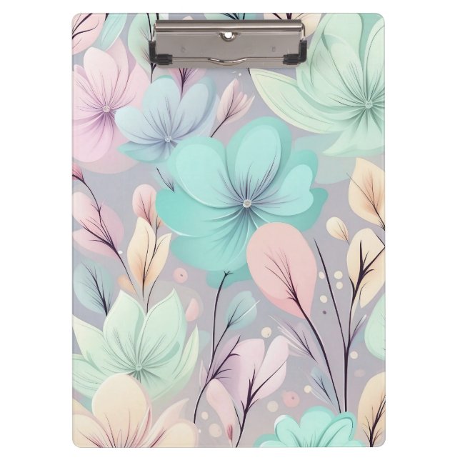 Pastel Flowers and Leaves on Purple Background Clipboard (Front)
