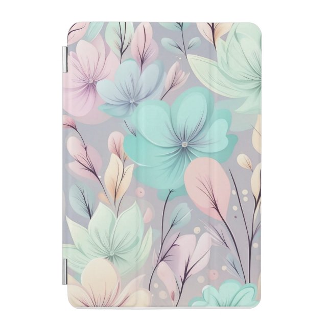 Pastel Flowers and Leaves on Purple Background iPad Mini Cover (Front)