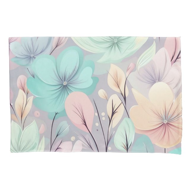 Pastel Flowers and Leaves on Purple Background Pillow Case (Front)