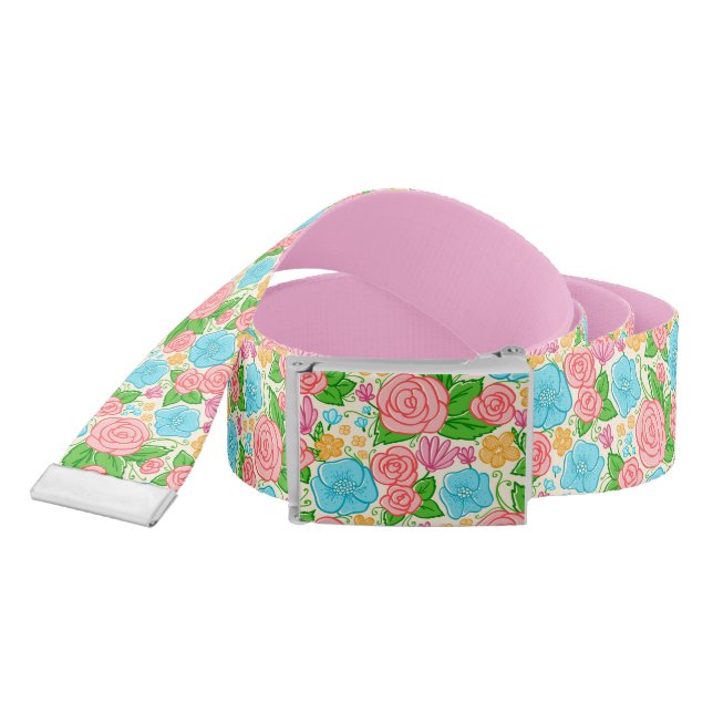 Pastel Flowers and RosesIn Pink Blue And Beige Belt (Snake)