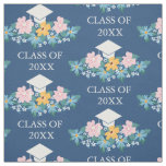 Pastel Flowers Blue Graduation Class of Pattern Fabric