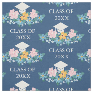 Pastel Flowers Blue Graduation Class of Pattern Fabric