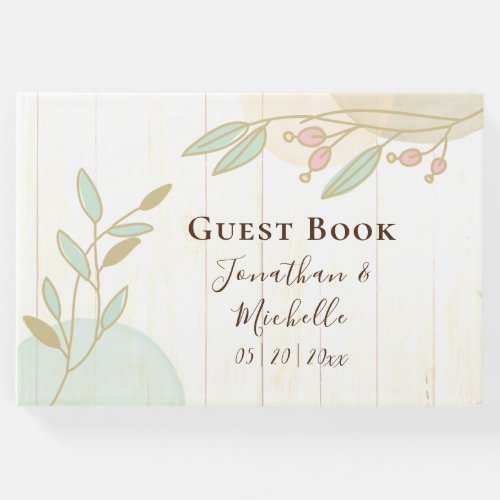 Pastel Flowers Blue Pink Gold Watercolor Guest Book