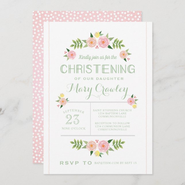 Pastel Flowers Christening Invitation (Front/Back)