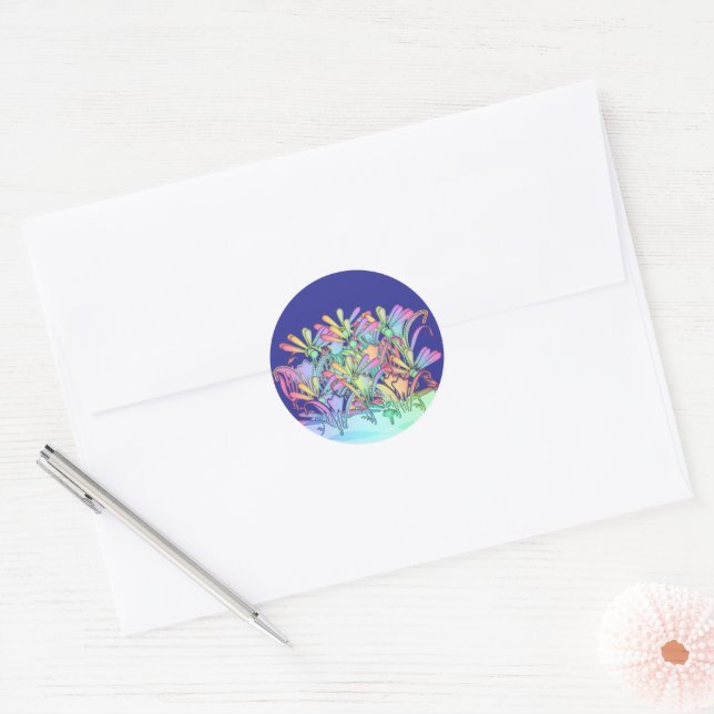 Pastel Flowers Deep Blue Envelope Seal (Envelope)