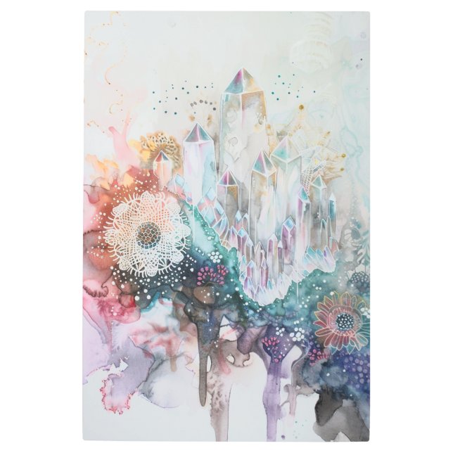 *~*Pastel FLOWERS  Floral Pale  Crystals  Gold SC3 Metal Print (Front)