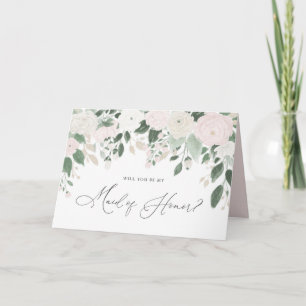 Pastel Flowers Glitter Maid of Honor Proposal Card