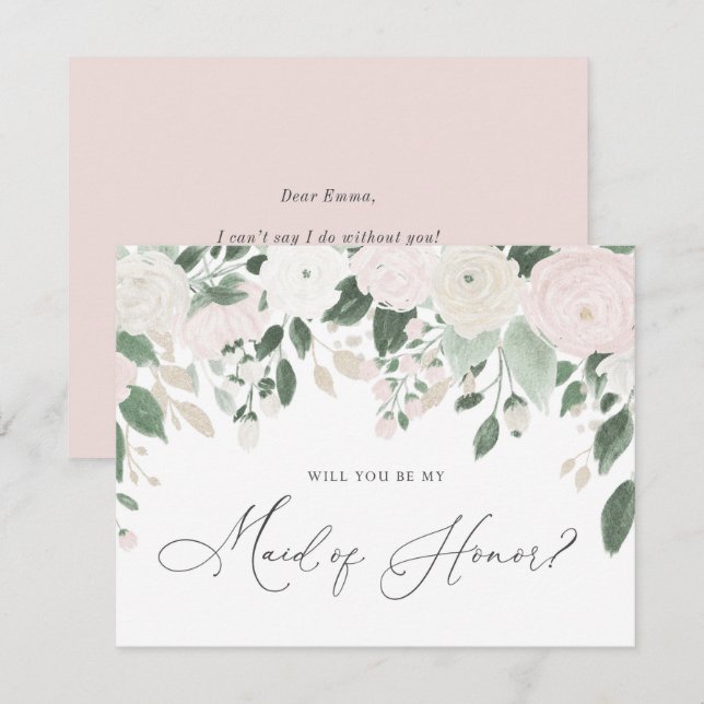 Pastel Flowers Glitter Maid of Honor Proposal Invitation (Front/Back)