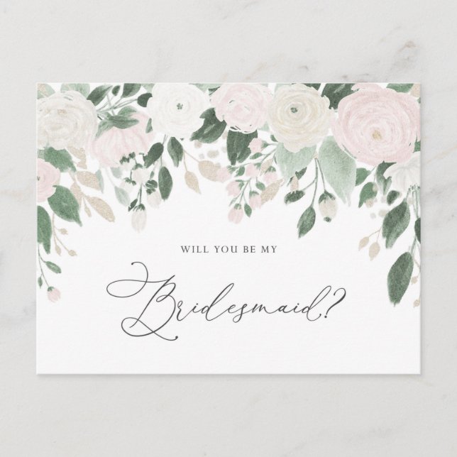 Pastel Flowers Glitter Will You Be My Bridesmaid Invitation Postcard (Front)