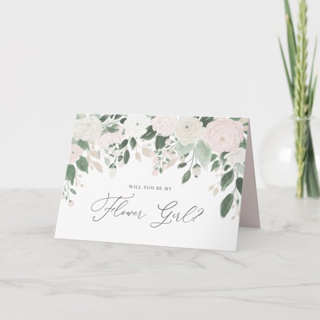 Pastel Flowers Glitter Will You Be My Flower Girl Card (Front)