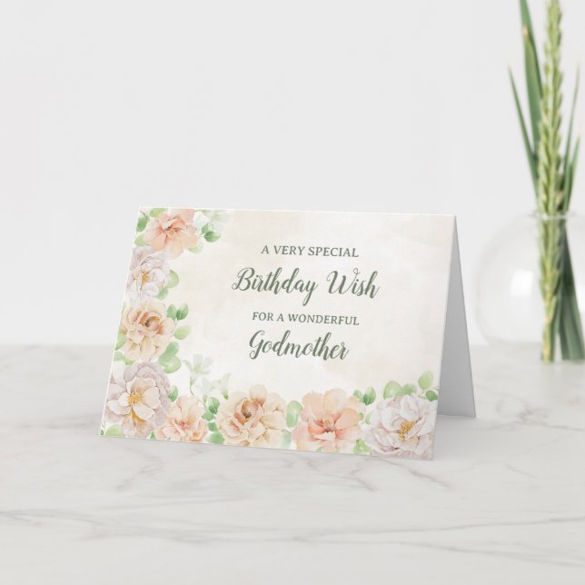 Pastel Flowers Godmother Birthday Card (Front)