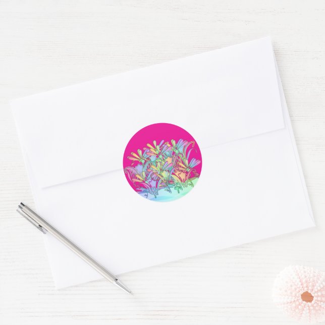 Pastel Flowers Hot Pink  Envelope Seal (Envelope)