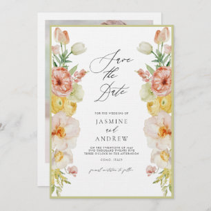 Pastel Flowers in Blush and Peach Save The Date Invitation