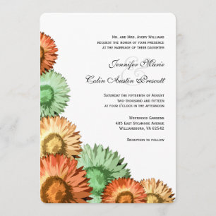 Pastel Flowers Mint Coral Peach Wedding Invitation