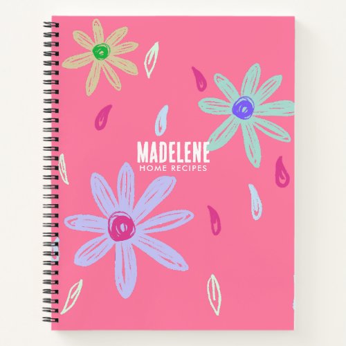 Pastel Flowers  Name Monogram  Pink Recipe Notebook