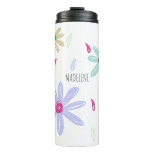 Pastel Flowers Name Monogram Thermal Tumbler