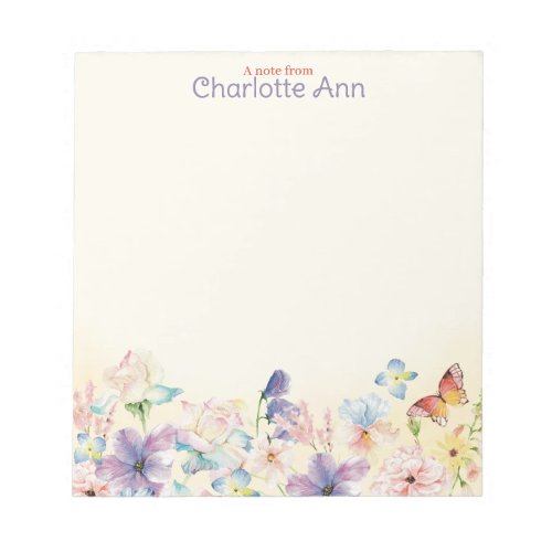 Pastel Flowers Notepad with Butterfly for Girls