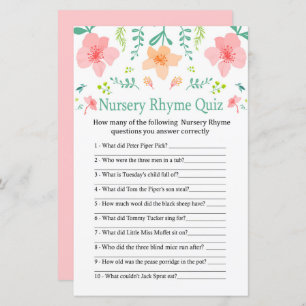 Pastel flowers Nursery Rhyme Quiz baby shower game