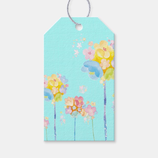 Pastel Flowers on Aqua Background Gift Tag (Front)