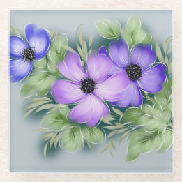 Pastel Flowers on Gray Retro Country Glass Coaster
