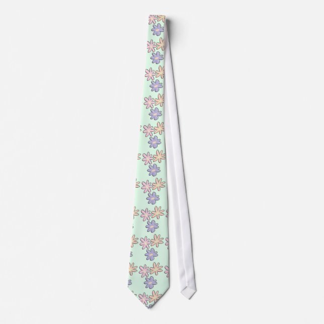 Pastel Flowers on Mint Green Neck Tie (Front)