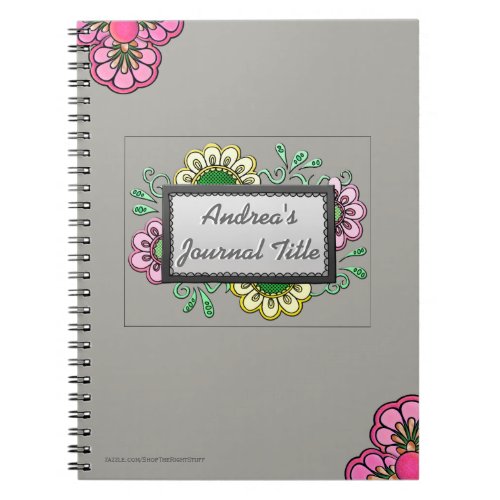 Pastel Flowers on Soft Warm Gray  Personalized Notebook