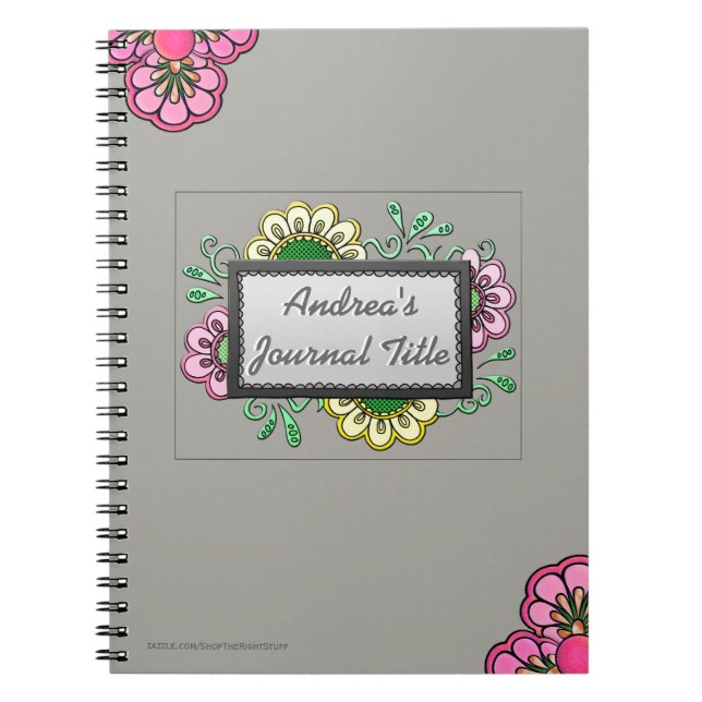 Pastel Flowers on Soft Warm Gray  (Personalized) Notebook (Front)