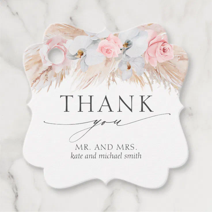 Pastel Flowers Pampas Grass Wedding Thank You Favor Tags