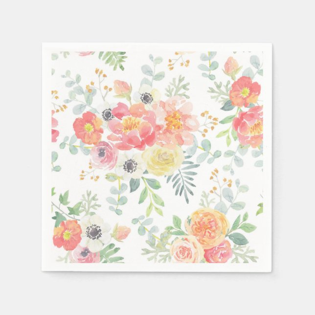 Pastel Flowers Paper Napkins (Front)
