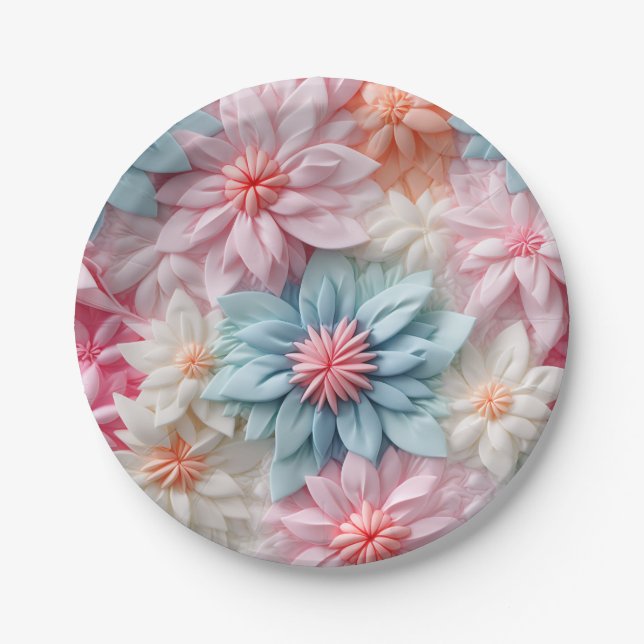 Pastel Flowers Paper Plates (Front)