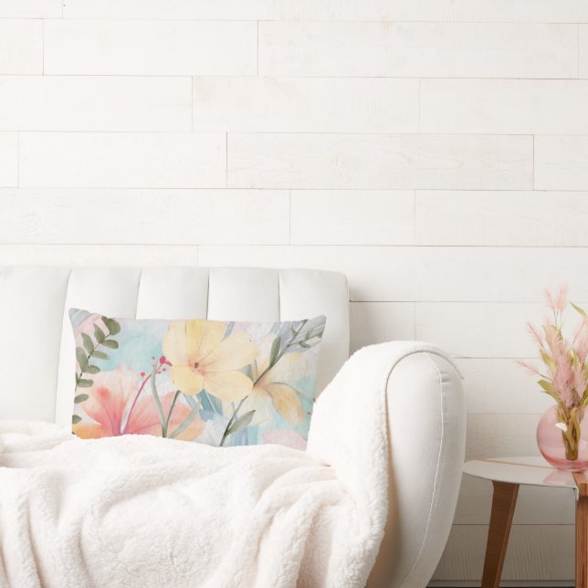 PASTEL FLOWERS PRETTY MODERN LUMBAR PILLOW (Couch)